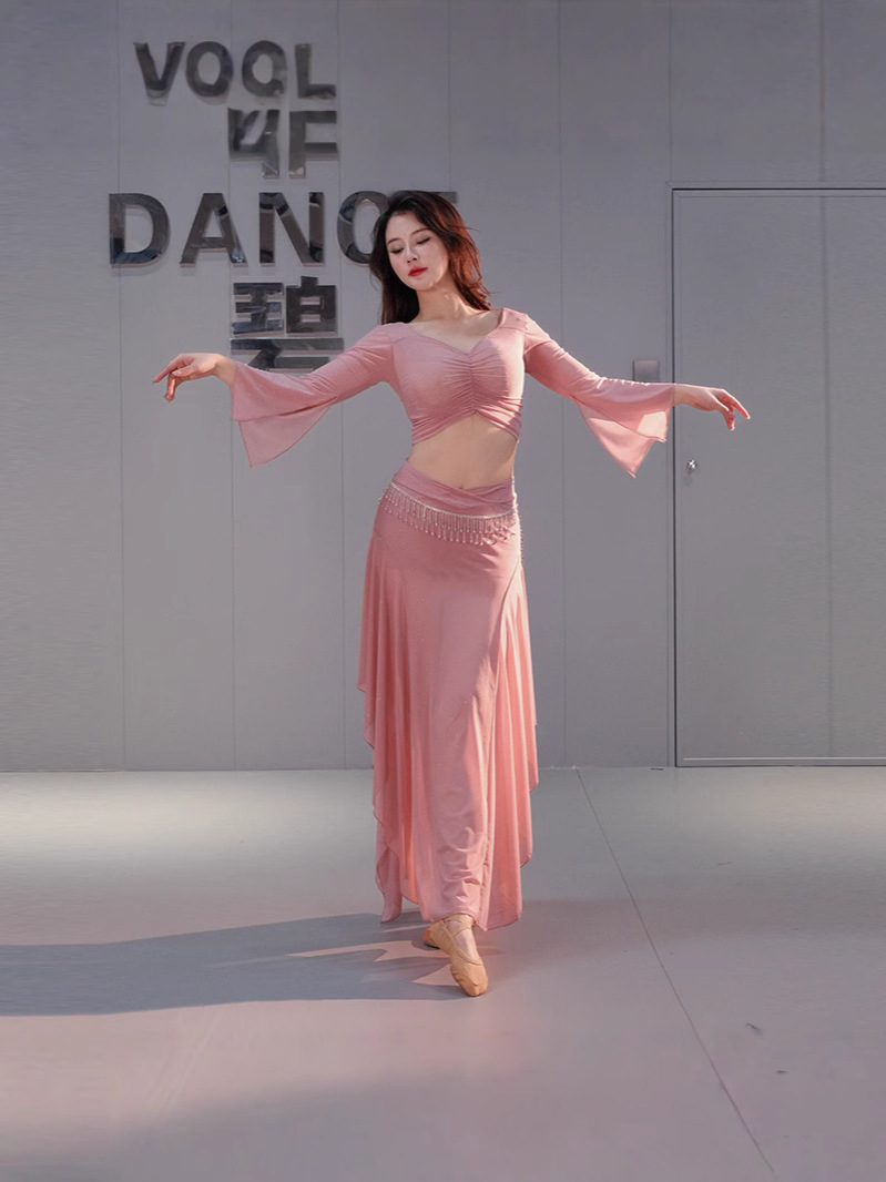 Belly Dance Practice Dress New suit Sexy Mesh Oriental Dance Dress Dress Long Dress Elegant Lotus Leaf 2025