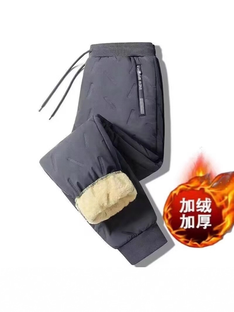 Fleece-Lined Thickened Lamb Wool Pants for Men, Casual Versatile Cotton Pants, Winter Cold-Proof Sports Warm Jogger Sweatpants Wholesale