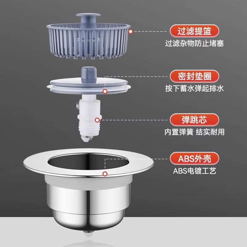 Kitchen Sink Filter Net Vegetable Washing Basin Bounce Core Light Luxury Sink Water Stainless Steel Press Plug Deodorant Artifact