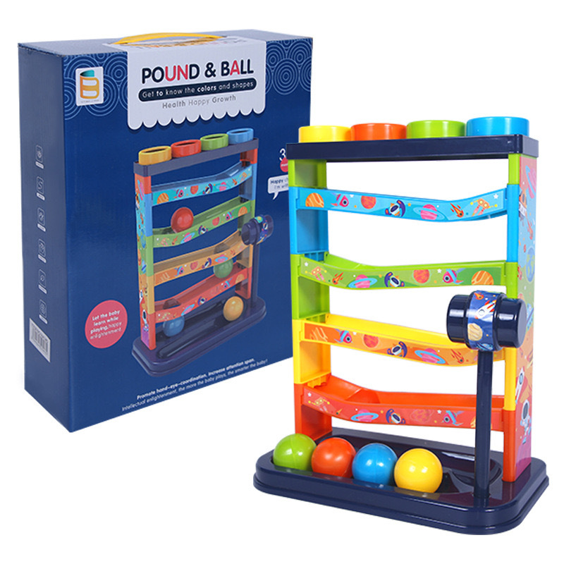Cross-border New Baby Track Knock Ball Small Hammer Rainbow Roller Slide Building Children's Educational Toy suit 3
