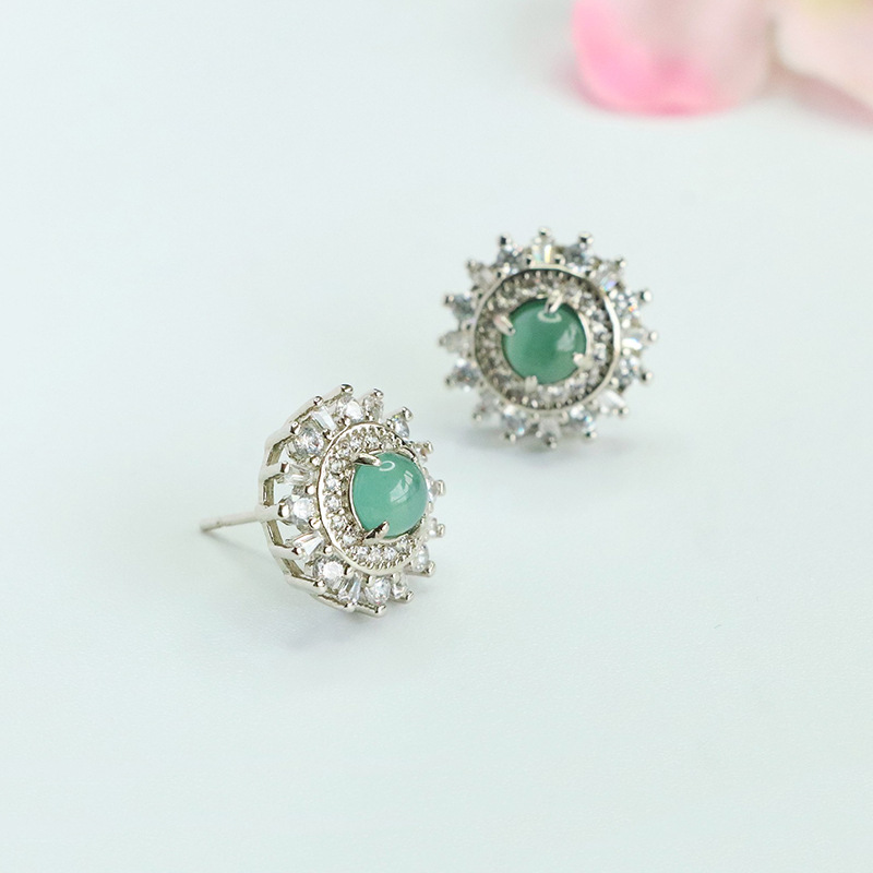 Juan Yu Natural A-Grade Jadeite Blue Water Stud Earrings Jade Sunflower Drop Earrings Hot Sale Wholesale Fc5052008