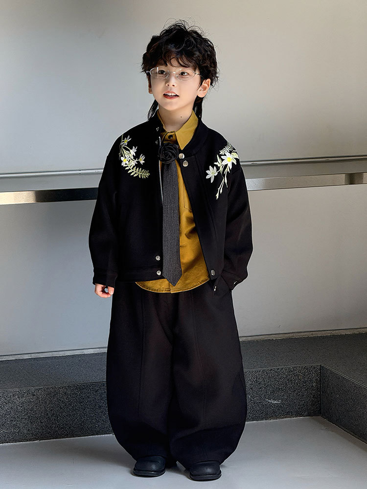 Boys' Jacket Set 2025 Autumn New Floral Embroidery Casual Jacket Children's Top Trendy One-Piece Wholesale