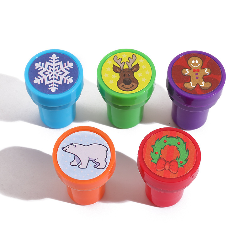 Cross-Border Cute Christmas Series Stamps for Kidsren, Primary School Students, Round Color Stamps, Holiday Reward Gift Stamps
