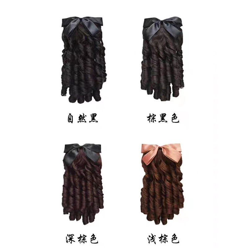 Roman Curly Doll-Like Wig Princess Curly Bow Ponytail Wig Fried Dough Curly Insert Comb Retro Roman Curly Wig