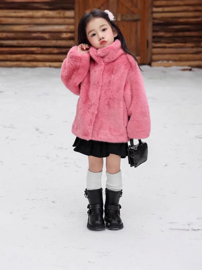 Girls' Fur One-piece Imitation Mink Velvet Eco-friendly Fur Jacket with stand collar Girls' Thickened Short Children's Mao Mao Winter Wear
