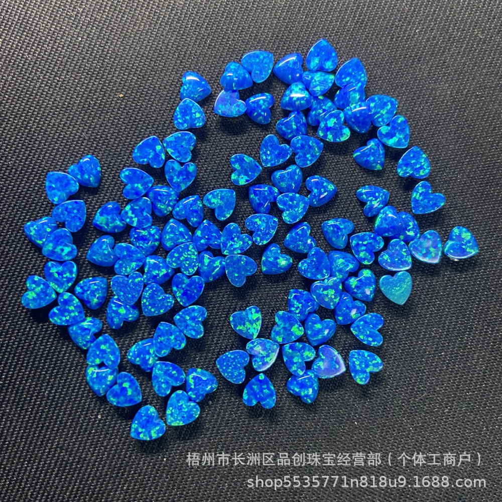 Xiaohongshu Hot Selling Heart-Shaped Op17 Artificial Opal Flat Plain Synthetic Opal Stone Loose Stone Ring Surface Manufacturer Wholesale