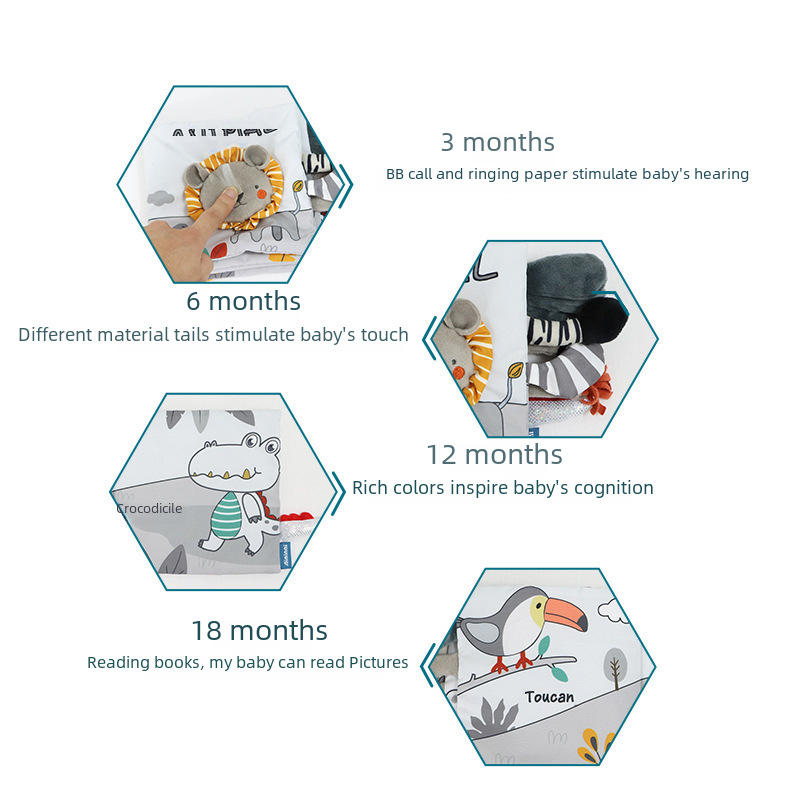 Baby's Black and White Cloth Book Early Education Tear Can't Bite Ring Paper Children's Three-Dimensional Tail Book Baby's Cognitive Toy