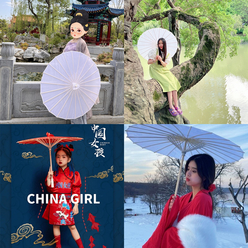 Factory Direct Supply Pure Color Silk Umbrella Craft Umbrella DIY Hand-Painted Umbrella Performance Dance Props Decorative Umbrella Cross-Border Hot Collection