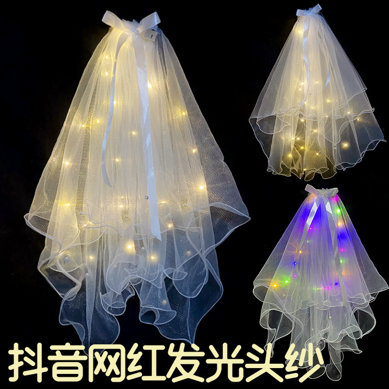 Прямые оптовые продажи Светящаяся пряжа с легкой двойной сеткой Ночная ярмарка Лицензия на брак Головные украшения