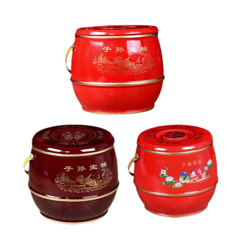 Wedding Red Wooden Treasure Bucket for Descendants, Large Size, Wedding Supplies, Treasure Bucket Ornament, Wholesale, Good Luck Ahead
