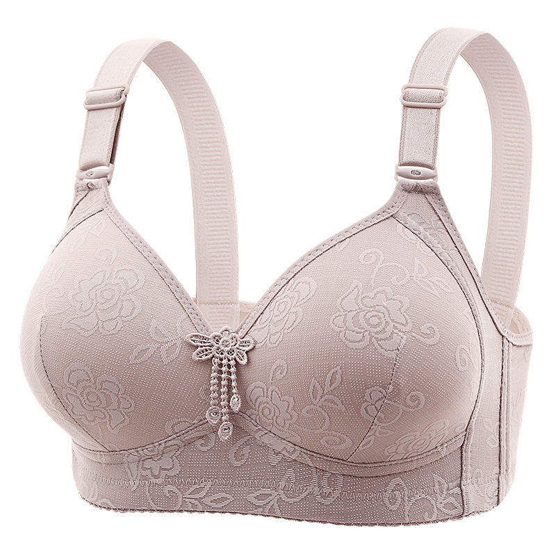 New plus size jacquard thin cup three breasted middle-aged and elderly push up full cup bra non-magnetic wireless sexy underwear