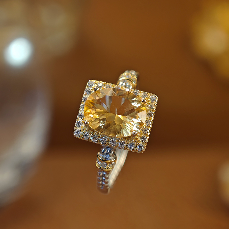 New European and American Style Natural Citrine Ring Inlaid with S925 Sterling Silver Accessible Luxury High-End Color Treasure Ring for Women