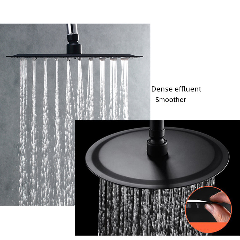Stainless Steel Black Thin Pressurized Top Spray Rain Shower Bathroom Bathroom Bathrobe Household Shower Head Universal