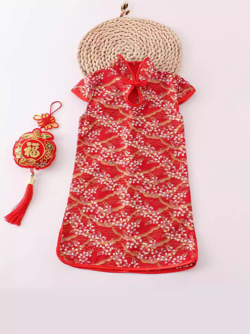 Summer Dress Girls' Cheongsam Performance Clothes Hanfu Tang Suit Chinese Style Festive New Year Happy New Year Princess dress dress