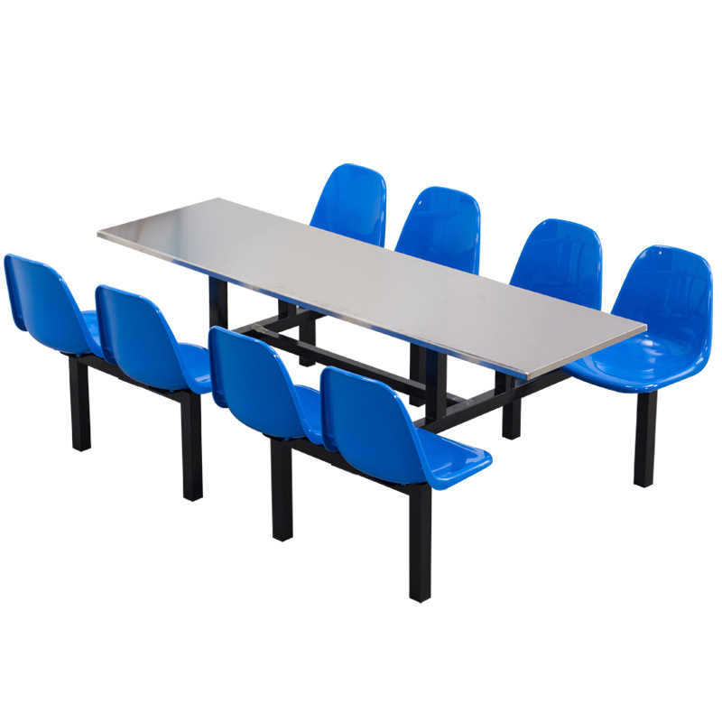 School Students Stainless Steel Dining Hall Dining Table and Chair Combination with Backrest 8 Staff Dining Hall Chair conjoined fast food table and chair