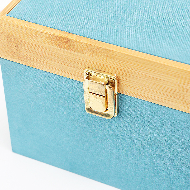 Blue Velvet Bamboo Cover Cloth Box Ready-Made Purple Sand Pot Packaging Empty Box Master Cup Tea Set Bamboo Velvet Buckle Gift Box