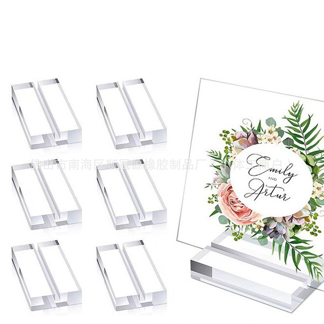 Transparent Acrylic Business Card Base Dining Place Card Slot Holder Wedding Party Digital Table Number Plate Fixed Bracket Base