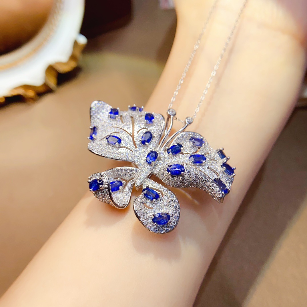 Factory Wholesale Popular Natural Sapphire Brooch S925 Silver Inlaid Main Stone 3*5 Hot Selling European and American Dropshipping