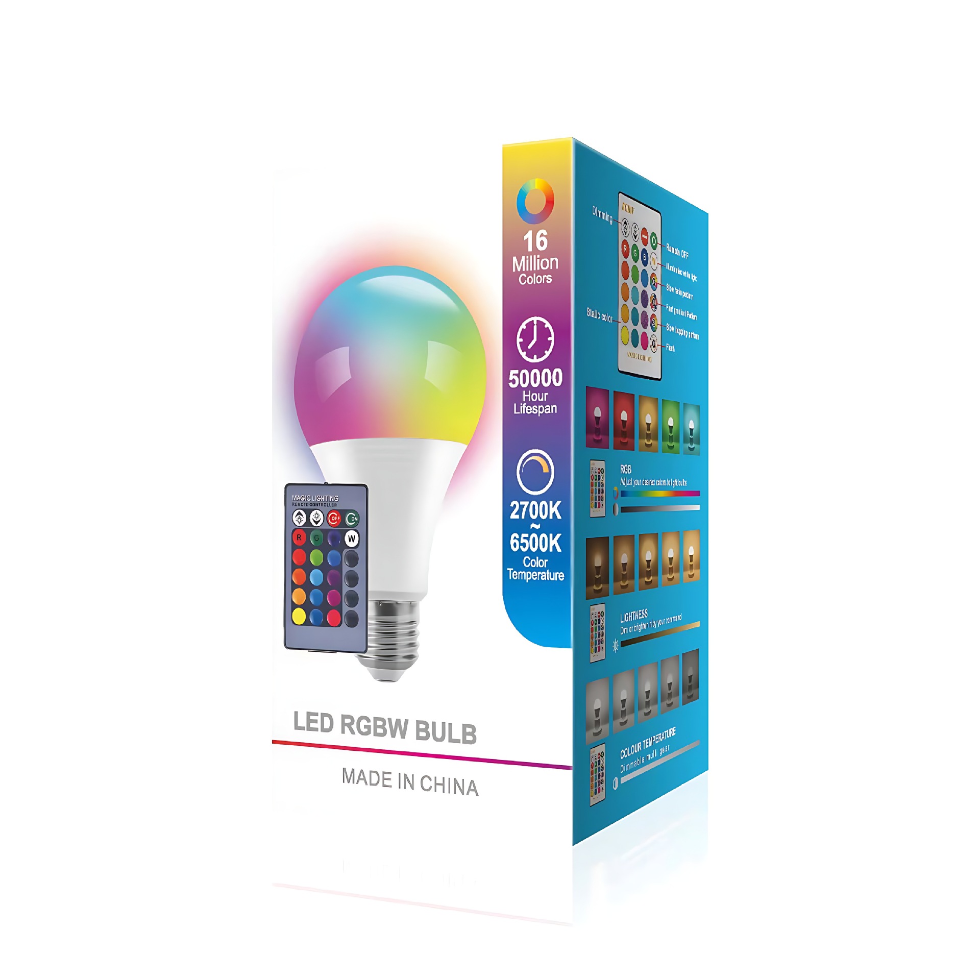 Led Light Bulb E27 Screw Base Plastic-Coated Aluminum Bulb Rgb Dimmable Remote Control with Memory Dimmable Remote Control Dimming