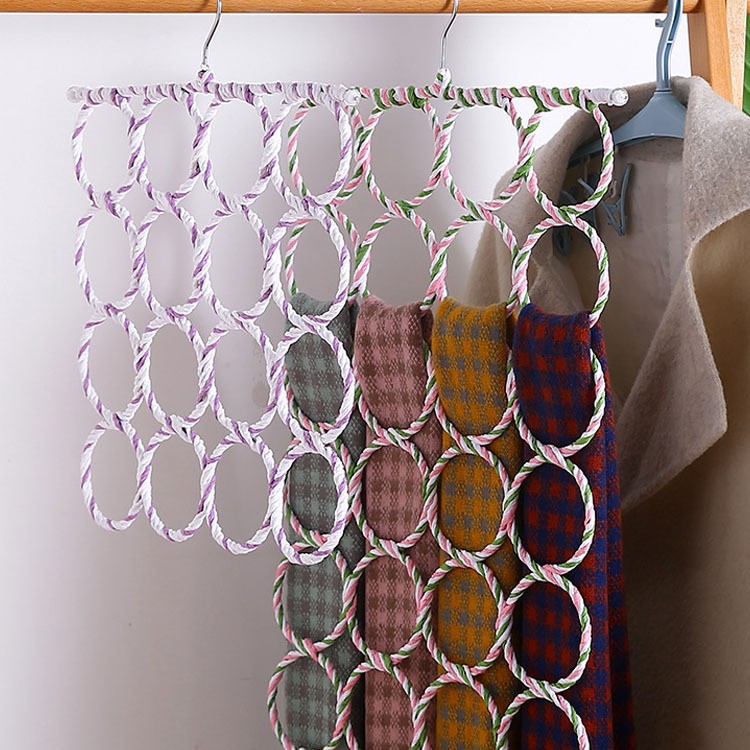 Scarf Hanging Rack Ring Hanger Color Rattan 28 Ring Silk Towel Rack Belt Storage Scarf Hanging Paper Rattan Hanger