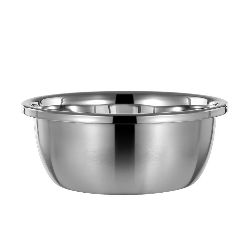 Stainless Steel European-Style Large Reverse-Edged Seasoning Jar, Household Vegetable Washing Basin, Multi-Purpose Basin, Egg Beating Basin, Kneading Basin, Kitchen Rice Washing Sieve