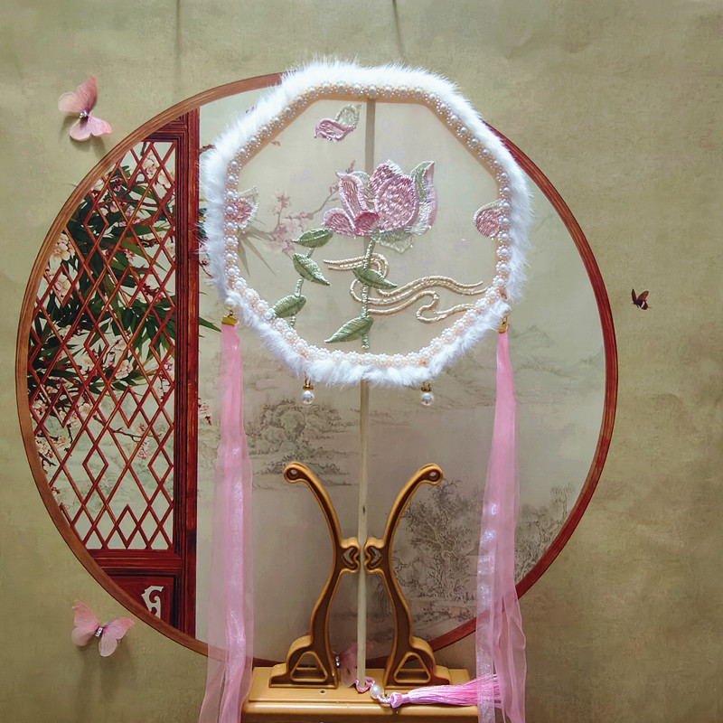 Зимний плюшевый круглый вентилятор, новый плюшевый круглый вентилятор с длинной ручкой, фотопродукты костюма династии Хань