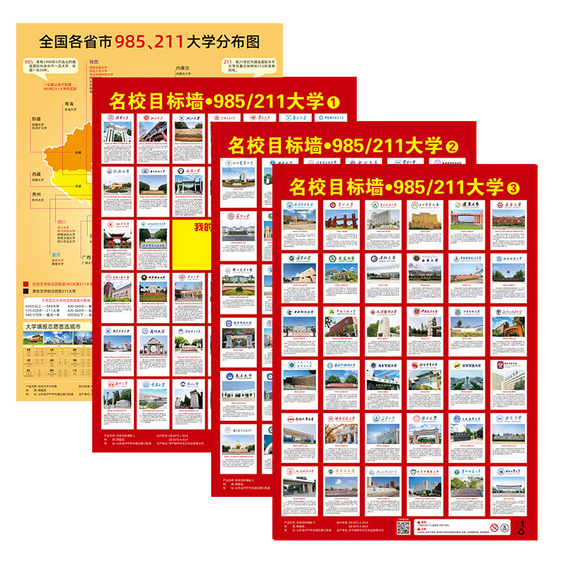 2025 New Famous School Target Wall Sticker 985211 College Entrance Examination Key University Target Incentive Wall Chart