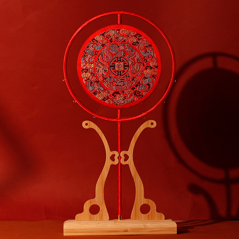 Factory wholesale bamboo fan rack bride base antique long handle fan rack raised group fan bracket wooden fan seat