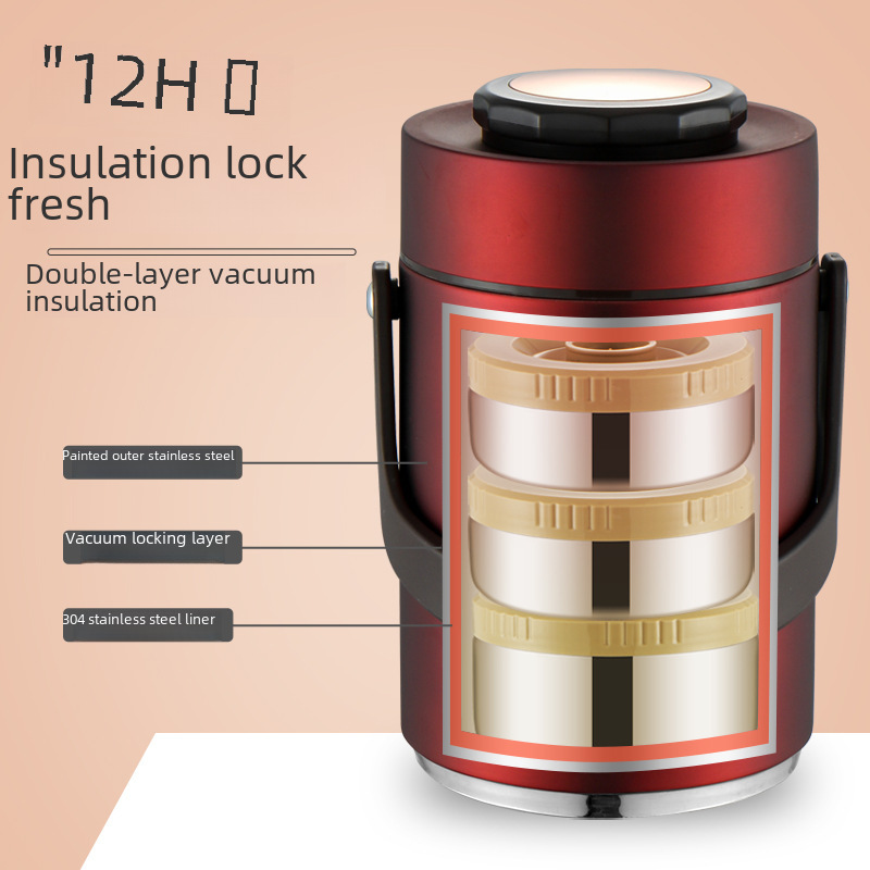 Stainless Steel Lunch Box Vacuum Three-Layer Insulated Pot Large Capacity Student Office Worker Compartment Portable Multi-Layer Lunch Box