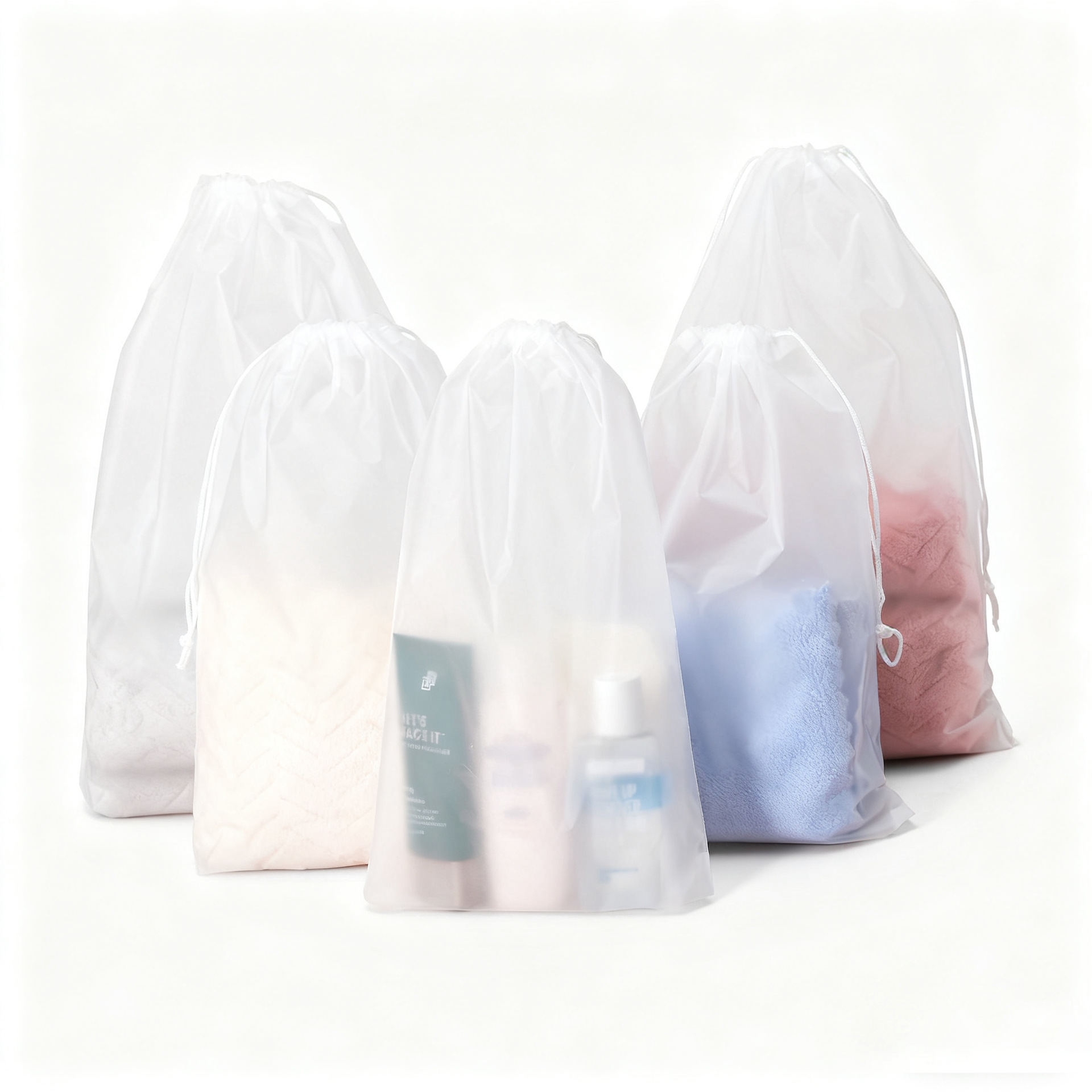 Blank Drawstring Pouch Pe Frosted Transparent Sock Plastic Packaging Bag Household Dustproof Shoe Storage Bag