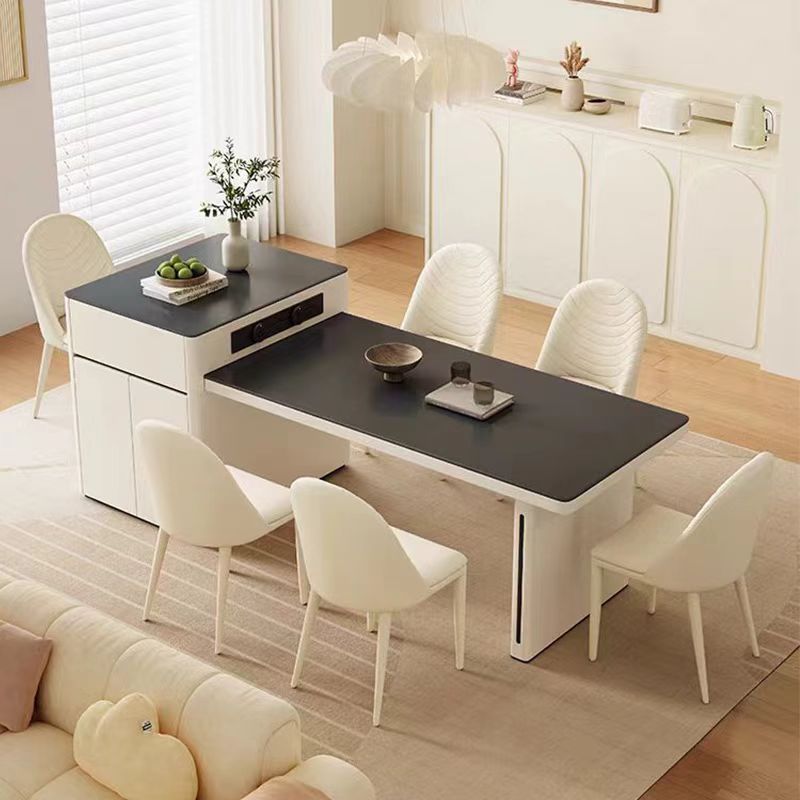 Island Table with Integrated Dining Table, Extendable Slate Surface, Suitable for Small Apartments, Home Dining Island Table, Small Apartment Scene Illustration