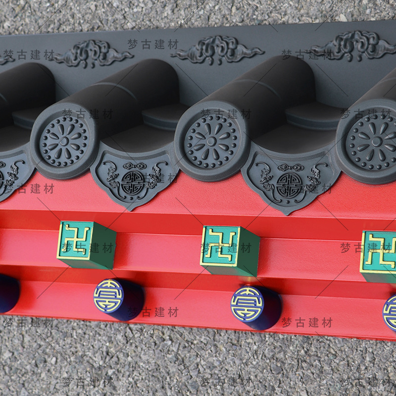 Menggu Painted Small Extra Thick Shelf-Free Tile Blue Resin Antique Chinoiserie One-Piece Gray Color Decorative Eaves