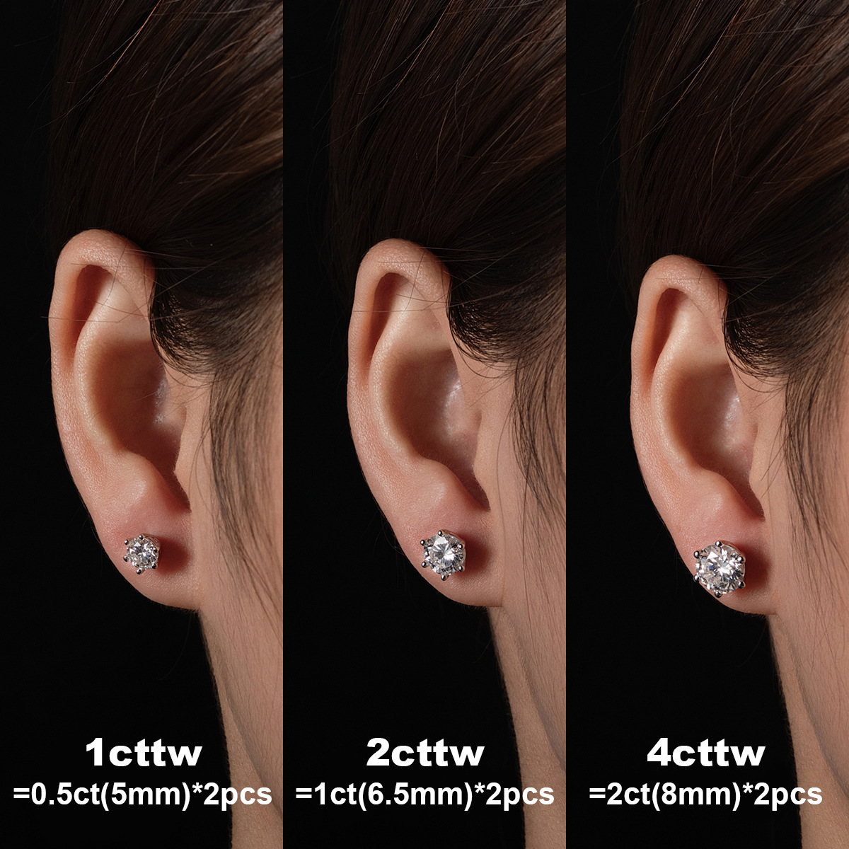 Cross-Border Classic Six-Claw Four-Claw D Color Moissanite Earrings for Women 925 Sterling Silver Earrings for Daily Use, Simple and Fashionable Ol