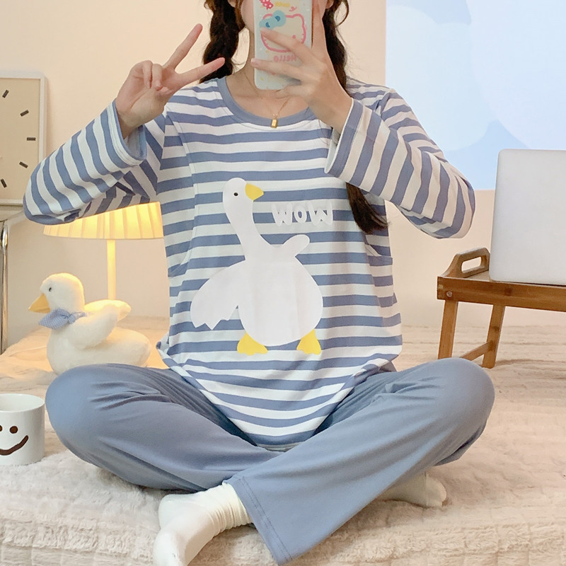 Lunar Maternity Feeding Clothes Thin Postpartum Nursing Pajamas Cartoon Spring and Autumn Imitation Cotton Maternity Spring and Summer Spring