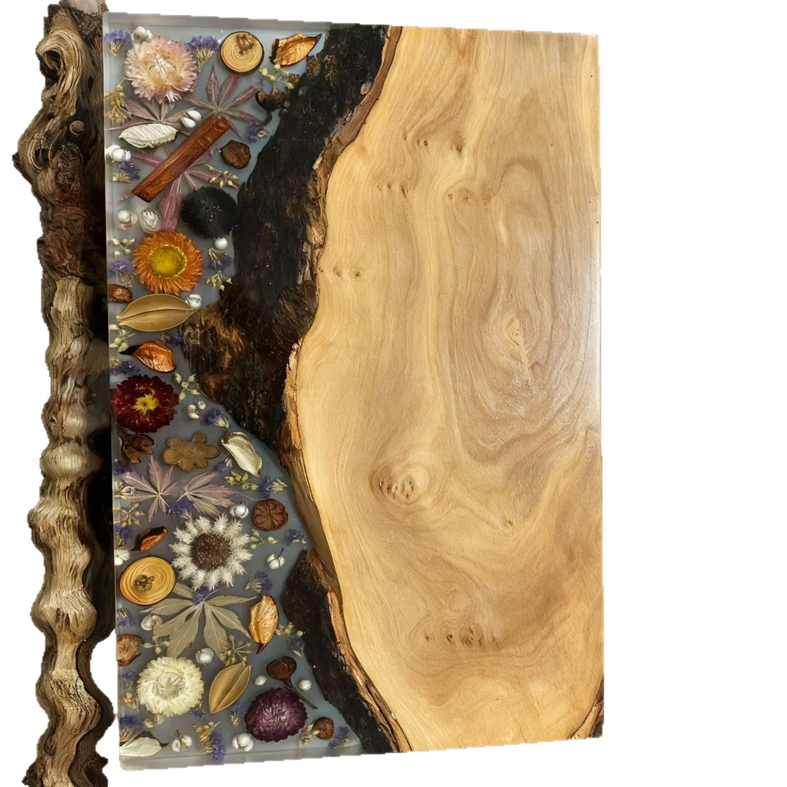 Real Flower Real Wood Epoxy Resin Edible Tray Cafe Dessert Plate Living Room Decoration Plate