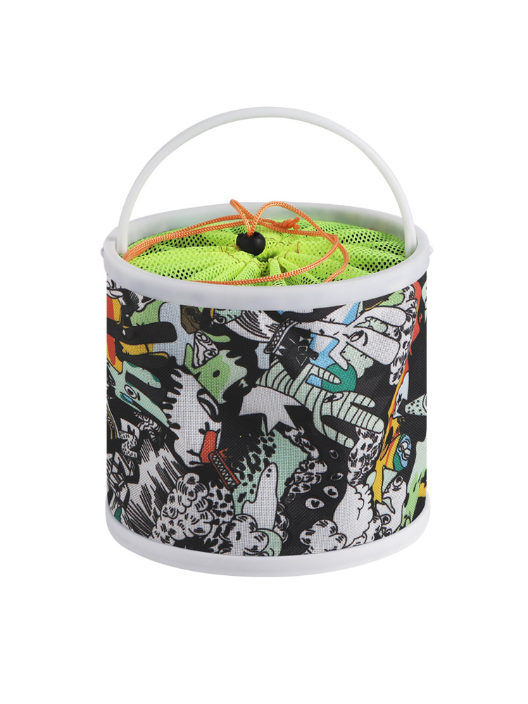 Folding bucket for sea-driven small fish bucket thickened with anti-jump mesh belt rope 2-13L fish bucket outdoor canvas bucket