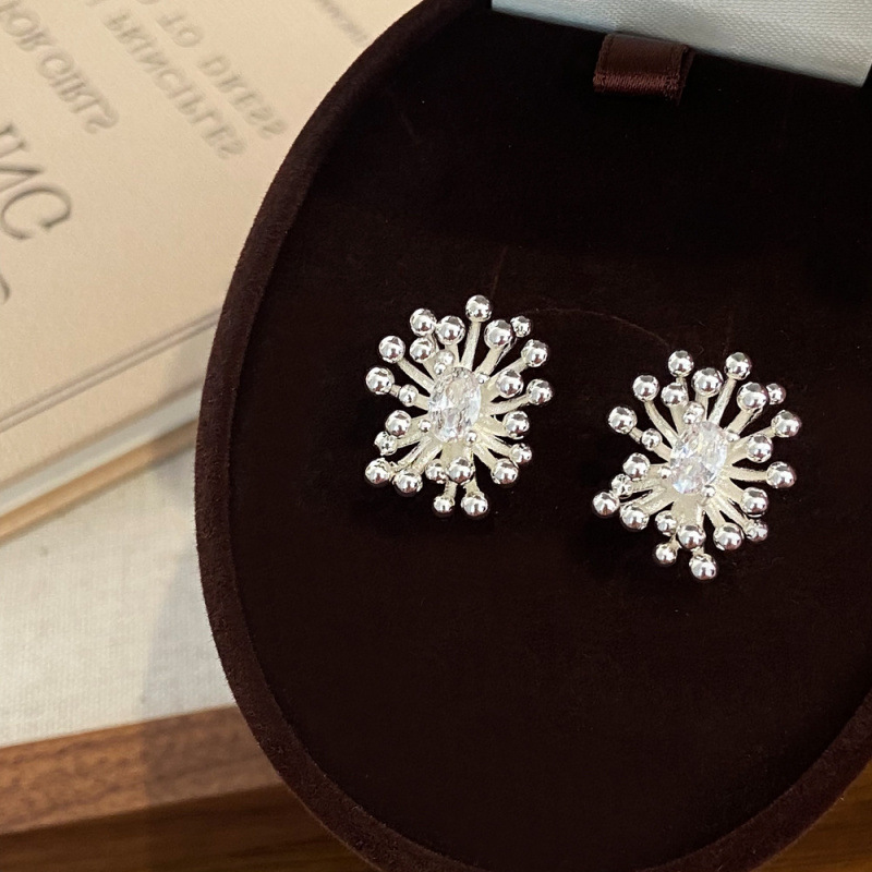 Korean Style Light Luxury High-End Personality Irregular Fireworks Zircon Earrings Collection Fashion Temperament Niche Jewelry