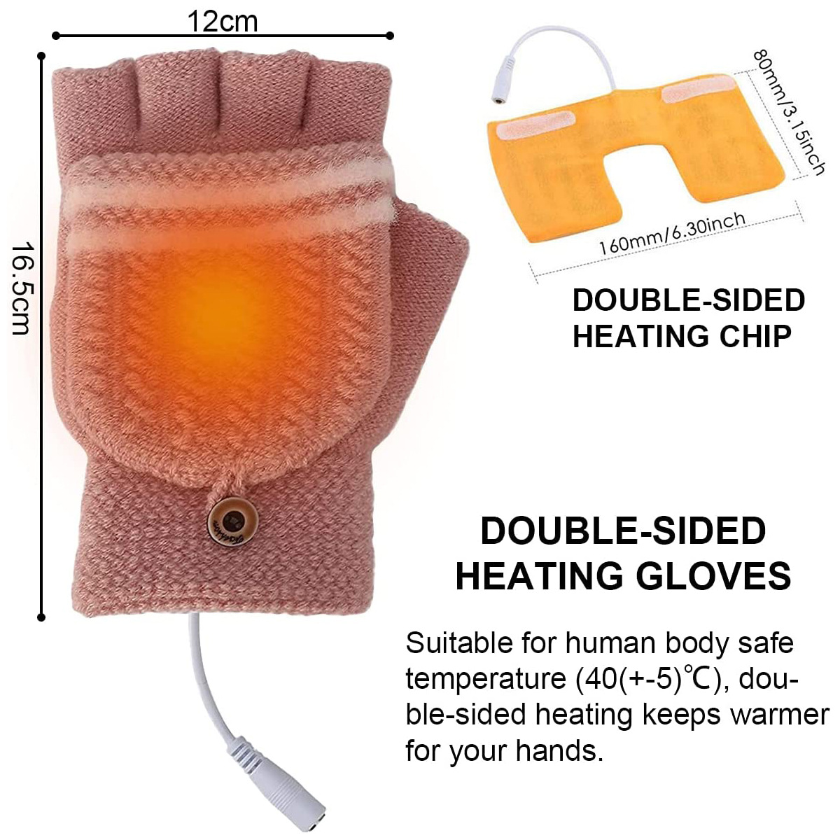 Cross-border USB flip gloves electric heating warm gloves charging gloves knitted hand warmer half-finger heating gloves