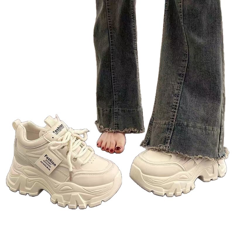 Women's Thick-Soled Sneakers for Small People, Women's 2025 New Spring and Summer Dad Shoes, Mesh Breathable White Shoes