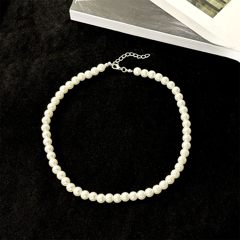 Amazon hot sale white 8mm imitation pearl necklace girl pearl bracelet stud earrings jewelry three-piece suit