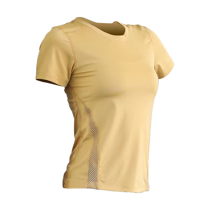 New Round Neck T-Shirt Women's Sports Quick-drying Running Top Mesh Stitching Breathable Slim Yoga Short Sleeves