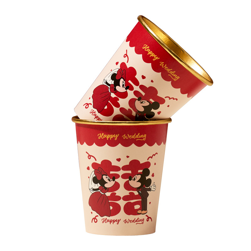 Wedding Gold Foil Cup Disposable Paper Cup for Tea and Toast Red Wedding Banquet Thickeneded Wedding Cup High-End