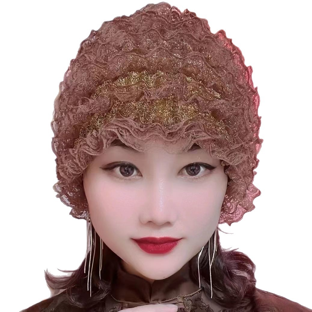New Beauty Gauze Elastic Lace Turban to Cover White Hair and Collect Broken Hair, Layered Hat, Fashionable Home Breathable Small Hat