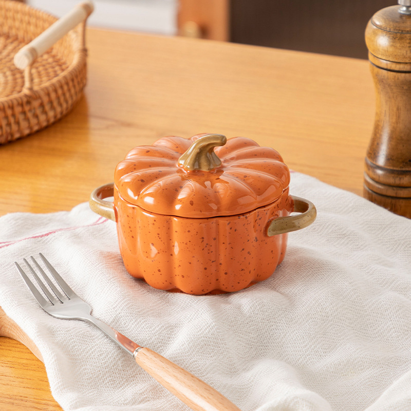 Керамическая форма для запекания в виде тыквы с крышкой, десертная чаша для супа, водонепроницаемая чаша для рагу, чаша для паровых яиц