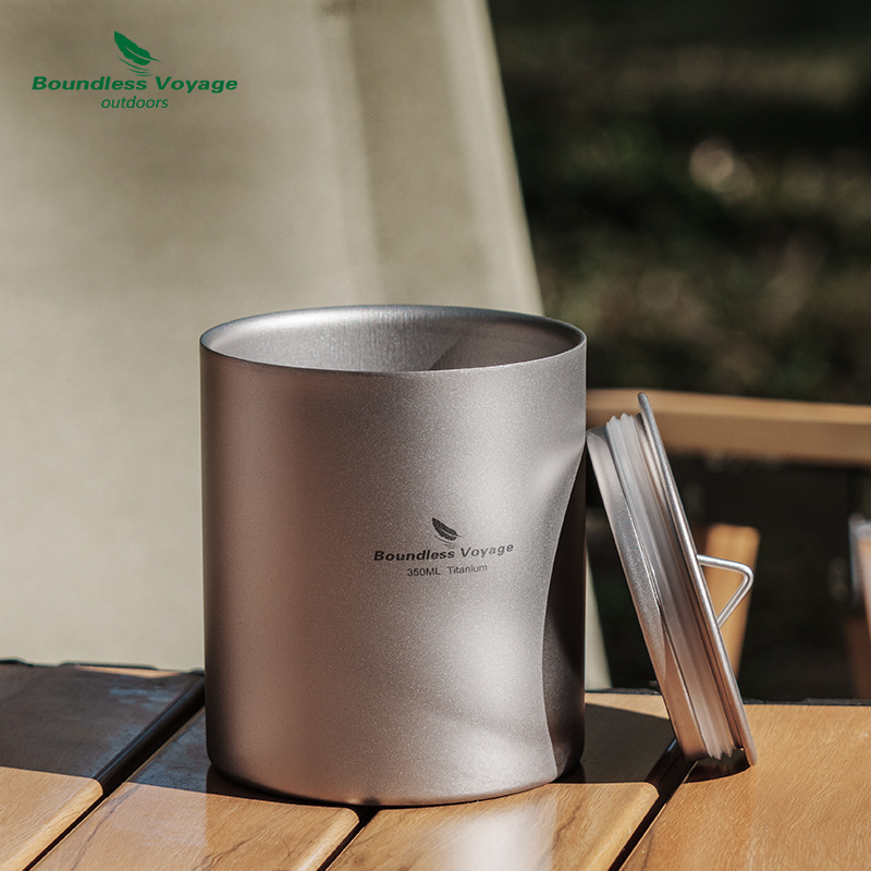 Чаша из чистого титана, двойная стенка, 350 мл, для кемпинга, с крышкой