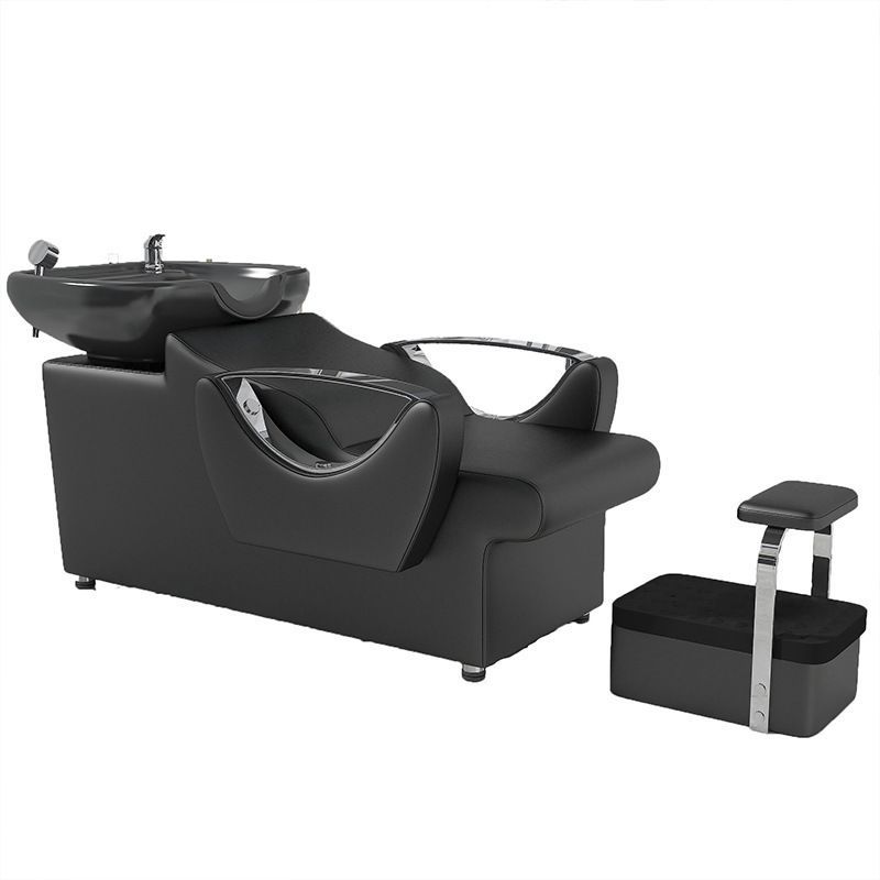 Shampoo Recliner Bed, Hair Salon Semi-Reclining Shampoo Bed with Footrest, Leather Hair Salon Ceramic Basin Shampoo Bed Factory