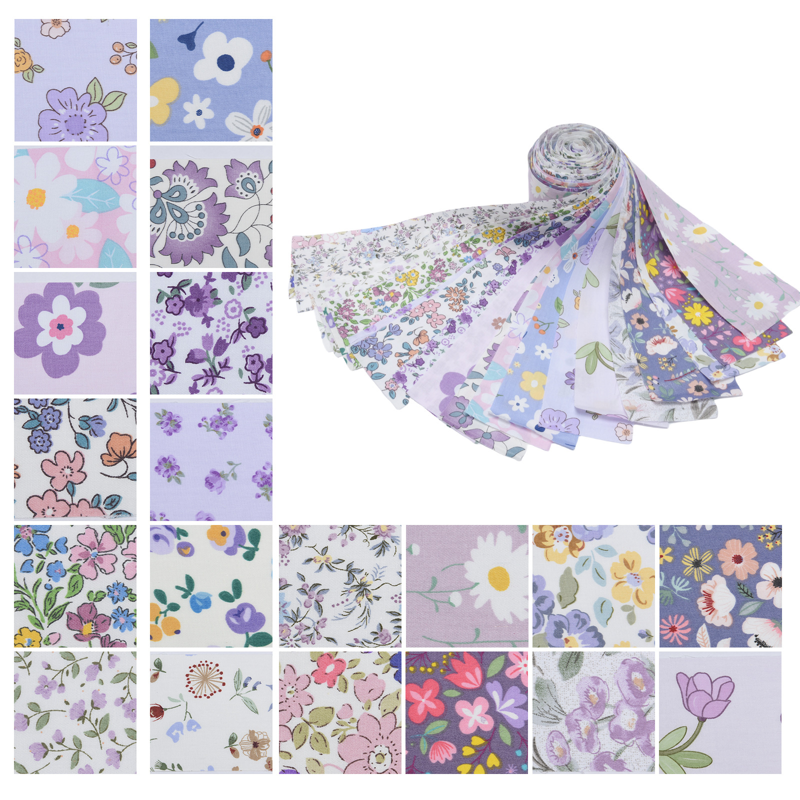 Cross-border new multi-color cotton fabric jelly roll cotton small clear floral long quilted stitching process fabric
