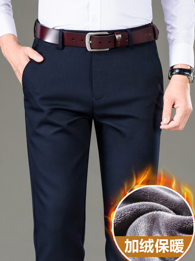 Velvet Men's Casual Pants Straight-leg Middle-aged and Elderly Dad's Trousers Men's Trousers Winter Spring & Fall Business Wear-resistant