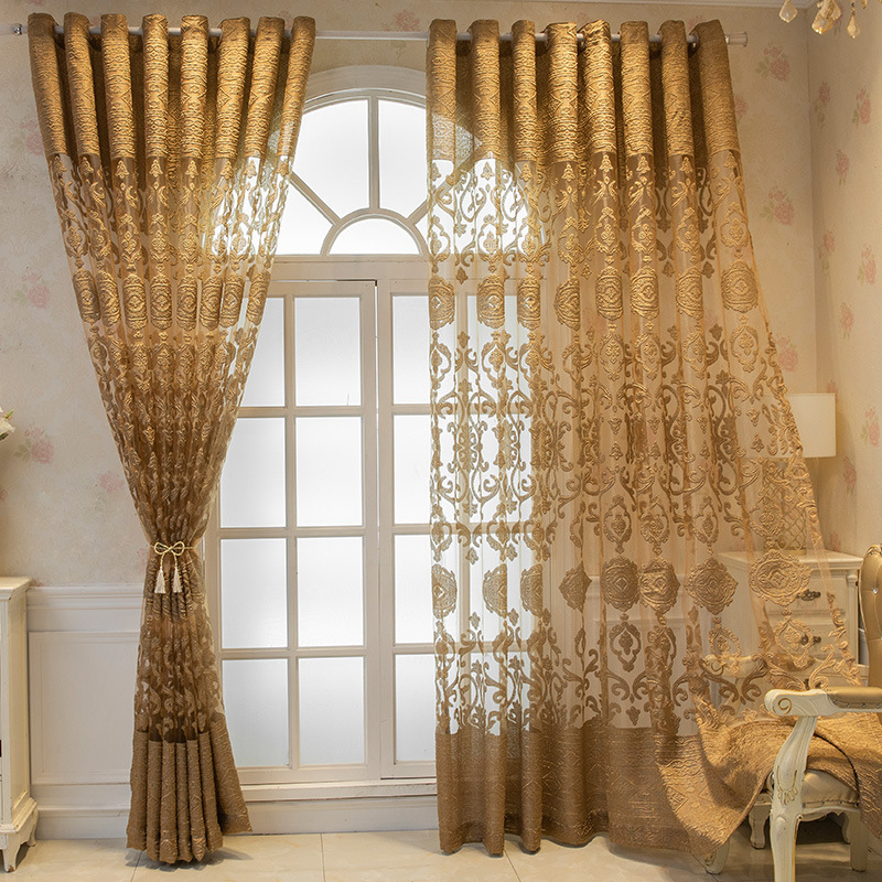 Factory wholesale high-end luxury European-style large hollow Villa Curry curtain window screen curtain embroidered yarn cross-border AliExpress