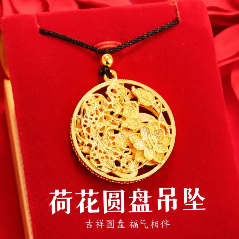 Ожерелье с подвеской в виде цветка лотоса, золотистое, ретро, с кисточкой и цветком-бабочкой